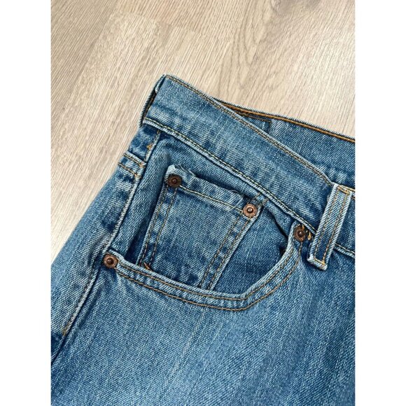 Levis 505 Jeans Womens 12M W34 Blue Med Wash Stretch Straight Leg Grunge - Picture 4 of 9